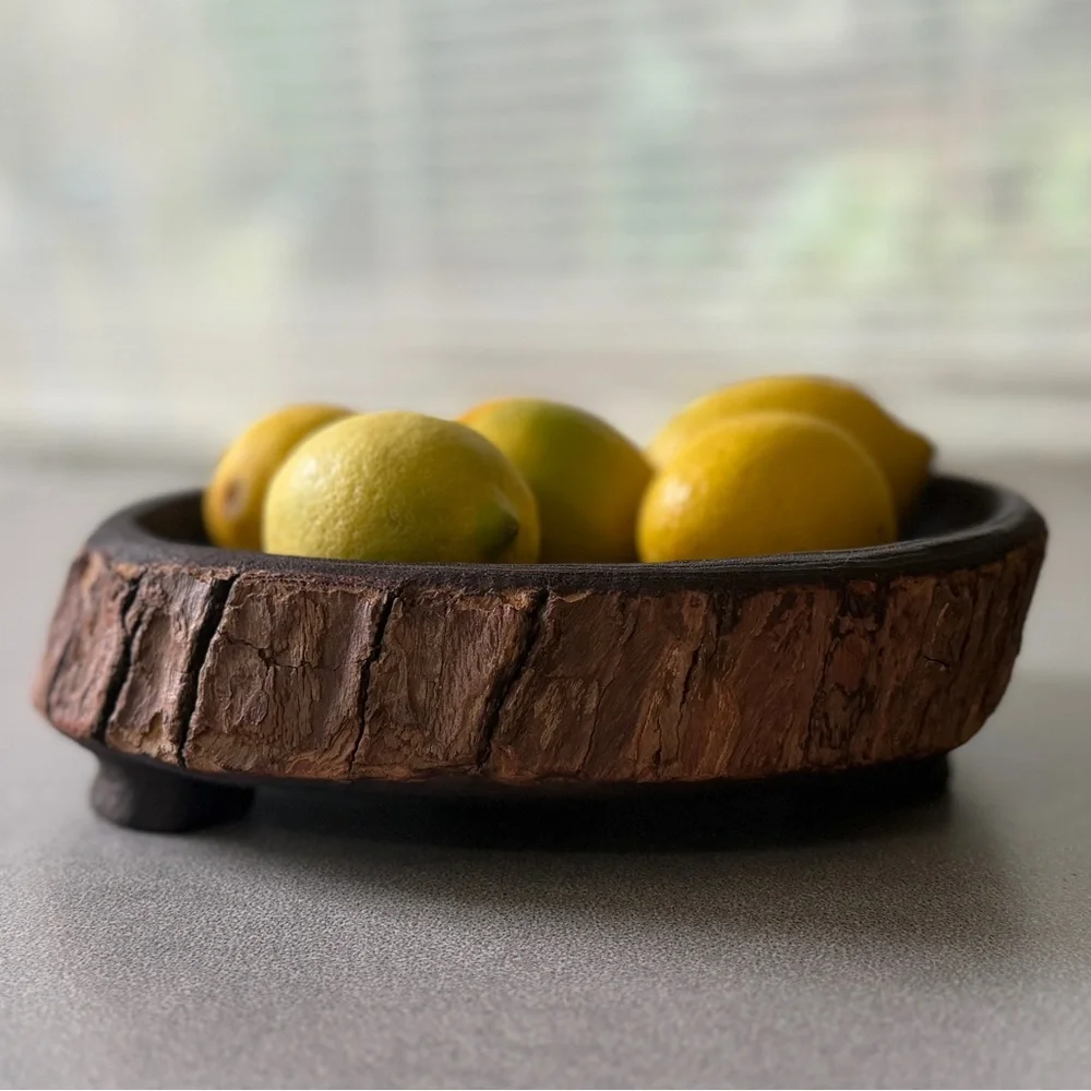 Handcrafted Bark-Edge Decorative Bowl in Natural Brown